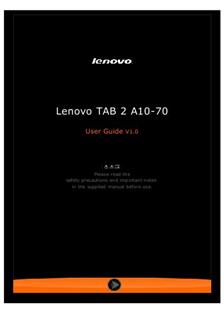 Lenovo Tab 2 A10-70 manual. Tablet Instructions.