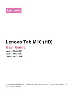 Lenovo Tab M10 - X505 manual. Tablet Instructions.